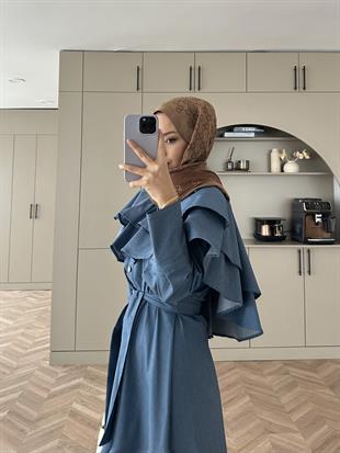 Pelerinli Kot Elbise Lacivert