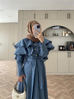 Pelerinli Kot Elbise Lacivert