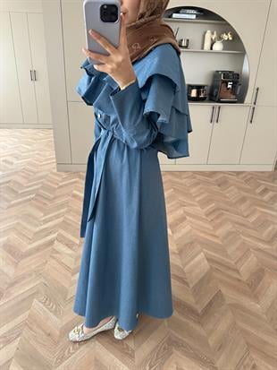 Pelerinli Kot Elbise Lacivert