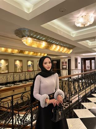 Peluş Kollu Çıtçıtlı Body Gri