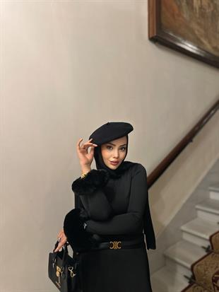 Peluş Kollu Çıtçıtlı Body Siyah