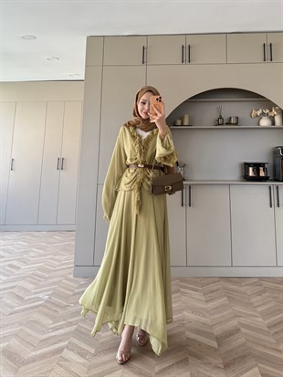 Penola Dantel Detaylı Etekli Takım Haki (5796)