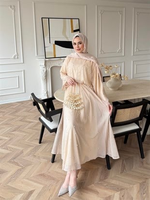 Pera İncili Etekli Takım Bej (5760)