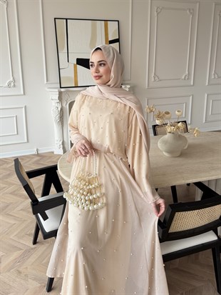 Pera İncili Etekli Takım Bej (5760)