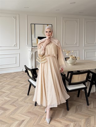 Pera İncili Etekli Takım Bej (5760)