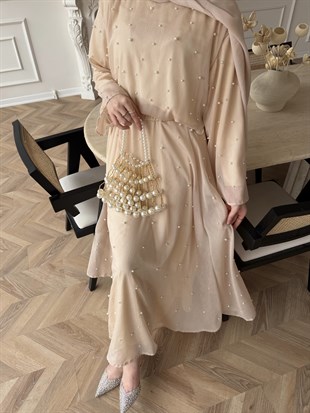 Pera İncili Etekli Takım Bej (5760)