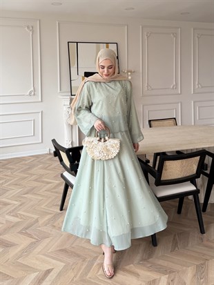 Pera İncili Etekli Takım Mini Yeşili (5760)