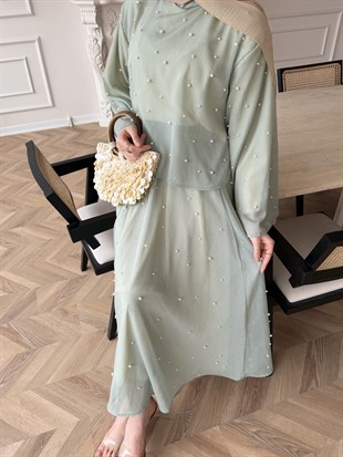 Pera İncili Etekli Takım Mini Yeşili (5760)