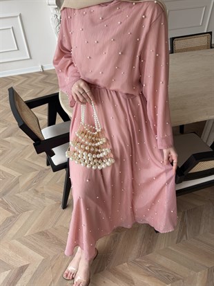 Pera İncili Etekli Takım Pembe (5760)