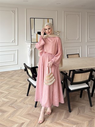 Pera İncili Etekli Takım Pembe (5760)