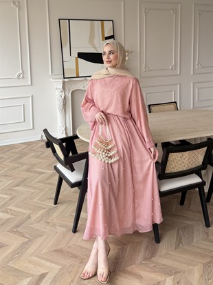 Pera İncili Etekli Takım Pembe (5760)