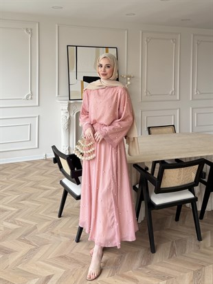 Pera İncili Etekli Takım Pembe (5760)