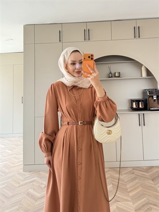 Perla Kemerli Tensel Elbise Kiremit (7057)