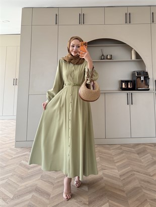 Perla Kemerli Tensel Elbise Su Yeşili (7057)