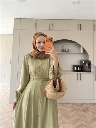 Perla Kemerli Tensel Elbise Su Yeşili (7057)