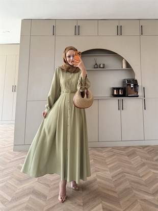 Perla Kemerli Tensel Elbise Su Yeşili (7057)