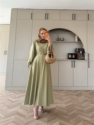 Perla Kemerli Tensel Elbise Su Yeşili (7057)