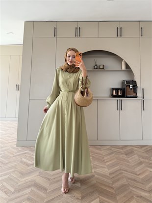 Perla Kemerli Tensel Elbise Su Yeşili (7057)