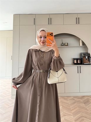 Perla Kemerli Tensel Elbise Vizon (7057)