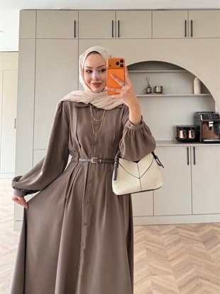 Perla Kemerli Tensel Elbise Vizon (7057)