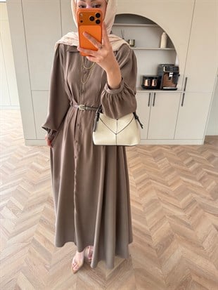 Perla Kemerli Tensel Elbise Vizon (7057)