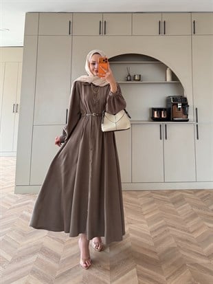 Perla Kemerli Tensel Elbise Vizon (7057)