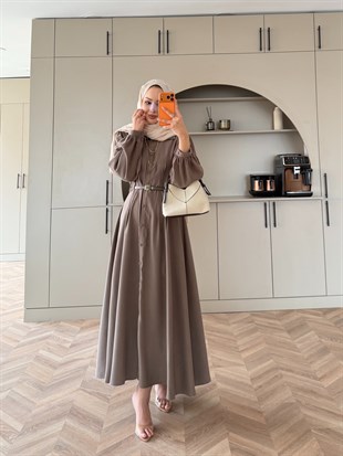 Perla Kemerli Tensel Elbise Vizon (7057)