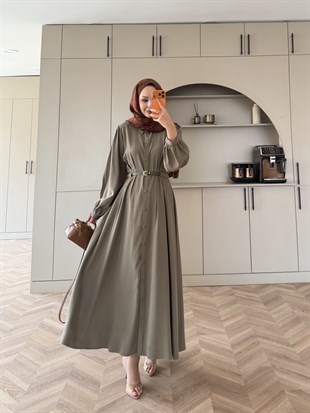 Perla Kemerli Tensel Elbise Yeşil (7057)