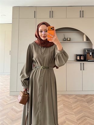 Perla Kemerli Tensel Elbise Yeşil (7057)