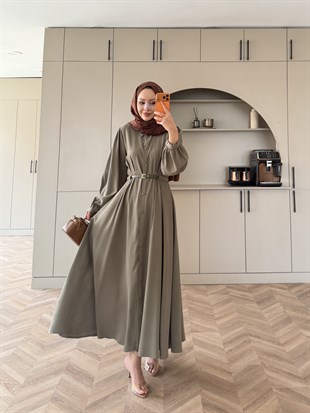 Perla Kemerli Tensel Elbise Yeşil (7057)