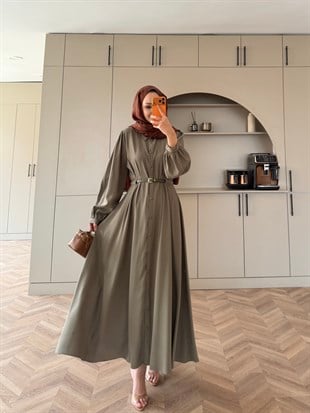 Perla Kemerli Tensel Elbise Yeşil (7057)