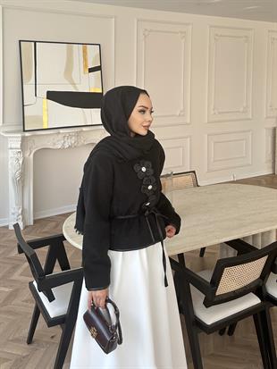 Petra Deri Biyeli Ceket Siyah