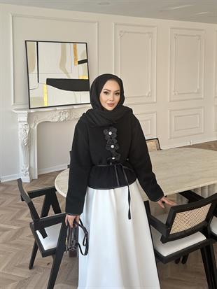 Petra Deri Biyeli Ceket Siyah