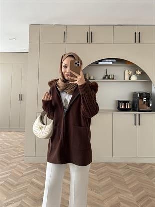 Pier Angora Kürklü Hırka Acı Kahve