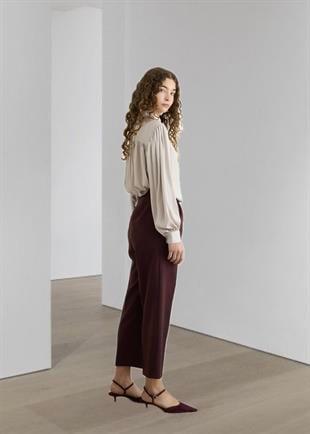 Pileli Pantolon Bordo