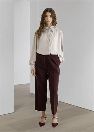 Pileli Pantolon Bordo