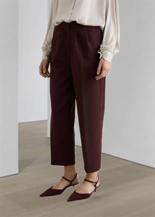 Pileli Pantolon Bordo