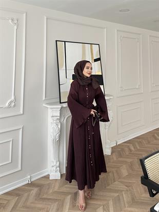 Piliseli Elbise Bordo