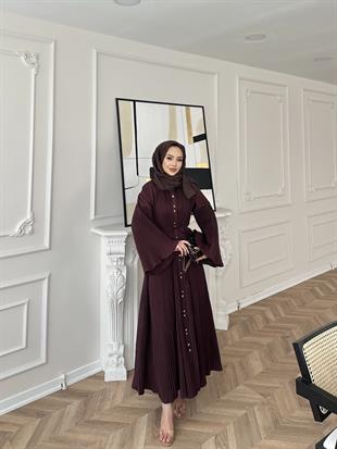 Piliseli Elbise Bordo
