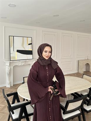 Piliseli Elbise Bordo