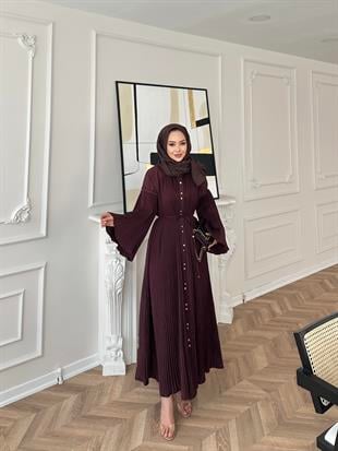 Piliseli Elbise Bordo