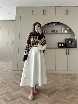 Pola Balon Kol Kazak Kahverengi