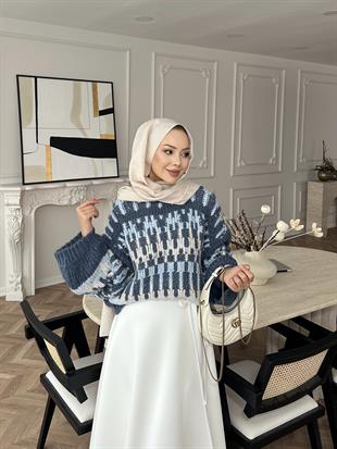 Pola Balon Kol Kazak Mavi