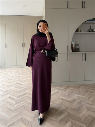 Simli Triko Etekli Takım Mürdüm 