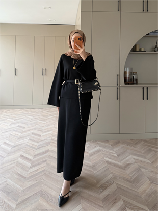 Simli Triko Etekli Takım Siyah