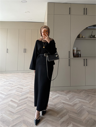 Simli Triko Etekli Takım Siyah