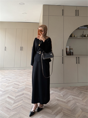 Simli Triko Etekli Takım Siyah