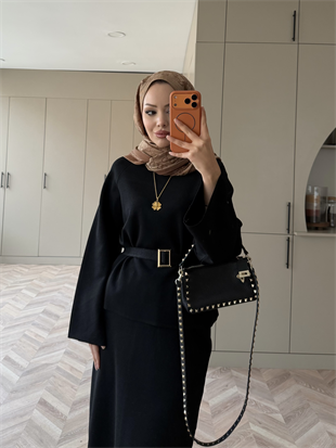 Simli Triko Etekli Takım Siyah