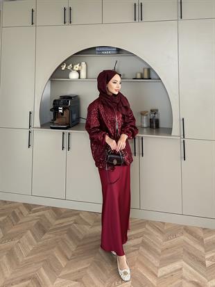 Pullu Bomber Ceket Bordo