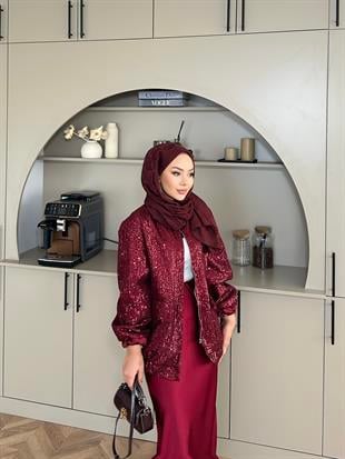 Pullu Bomber Ceket Bordo
